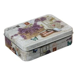 High Quality Multifunctional Square Tin Can With  lavender Design Moistureproof Tinplate Box For Storage And Decoration