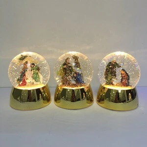 High Quality Plastic Water Swirling Glitter Led Lighted Resin Nativity Scene Religious Crafts