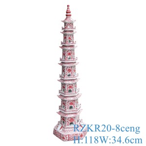 Home Decoration 7-Layer and 8-Layer Flower Pattern Red Ceramic Pagoda