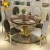 Import Home furniture marble dinning table set restaurant tables and green fabric chairs metal round dining tables DT008 from China