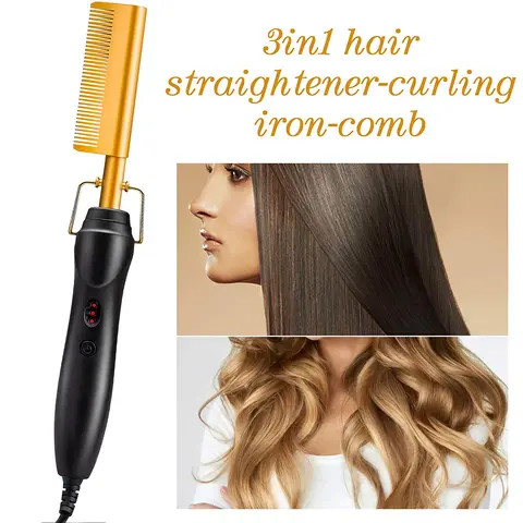 Hot Comb Hair Straightener 2in1 Ceramic Comb Security Portable Curling Iron Heated Brush