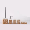 Hot sale 5pcs bamboo bath bathroom accessories set toothbrush holder toilet brush soap dish bin