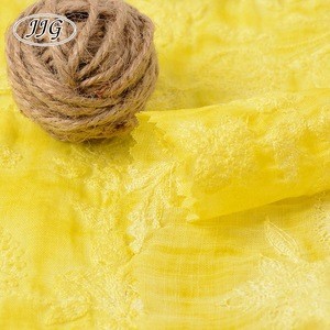 Hot sale beautiful comfortable 100% ramie yellow embroidered fabric