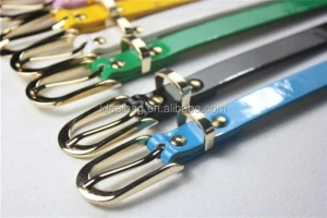 Hot sale shiny PU leather belt fashion 8 colors long buckle narrow belts for ladies,longer style woman PU belt