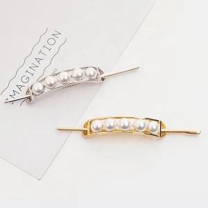 Hot sale zinc aloy circle hollow hair sticks with pearl beads tiara metal hair claw geometrical clips for women golden