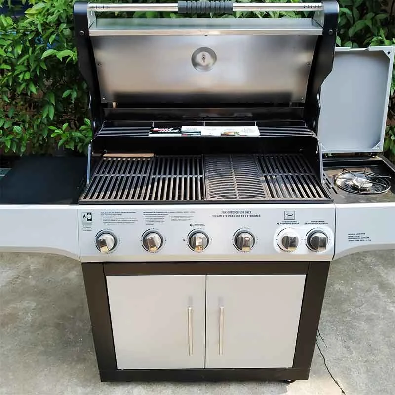 Hot Selling Barbecue Machine High Quality Double Head 5 Burner Gas Mobile Outdoor BBQ Grill