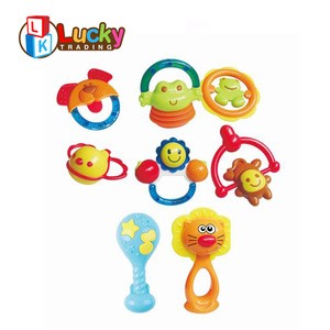 hot selling cartoon animal shape safety material baby hand rattle set for newborn