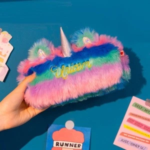 Hot Selling Custom Rainbow Pencil Case For Kids Lovely Unicorn Plush Pencil Bag