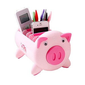 ICTI certificated custom made Plastic pig shape Office Desktop Stationery Pencil Holder Makeup Pen holder