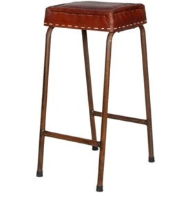 Industrial Metal Bar Stools with Leather Seat, Vintage Rustic Metal Bar stool