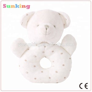 Infant educational toys plush baby rattle toys white cute bear kids bed bell