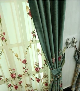 Interior Grandeur New Arrival French Suburban Style Floral Green Curtain and Valance BF11-10243d