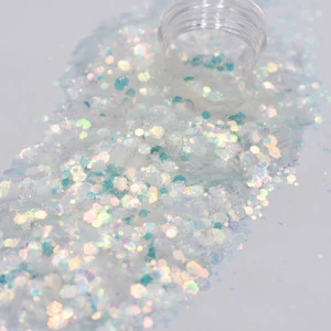 Iridescent White color with bullion colorful Glitter Hexagon shapes Glitter for nail art DIY and Holiday&#39;s decoration
