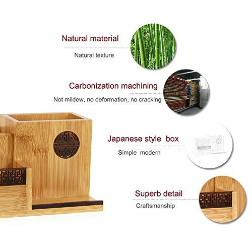 Japanese style natural material bamboo multi function desk organizer office storage box for pen pencil note book cell phone