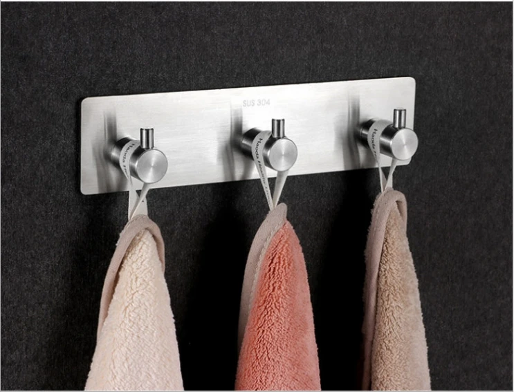 Key Hooks and Hanger, 3M Self Adhesive Stainless Steel Heavy Duty Coat Hanger Purse Hanger Robe Towel Hook 3