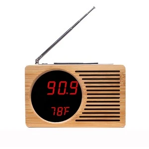 KH-WC013 Portable Desktop Bamboo / Wooden FM Radio With LED Clock