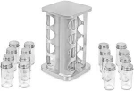Kitchen Stainless Steel Revolving Spice Tower ;Square Spice Rack ;Set of 16 Spice Jars |;Seasoning Storage Organization
