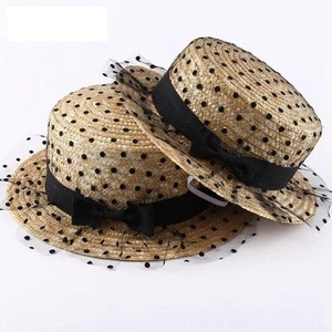 Lace Mesh Dots Bow Straw hats New Spring Womens Organdy Sun Hat Solid Summer Beach Female Sun Hat