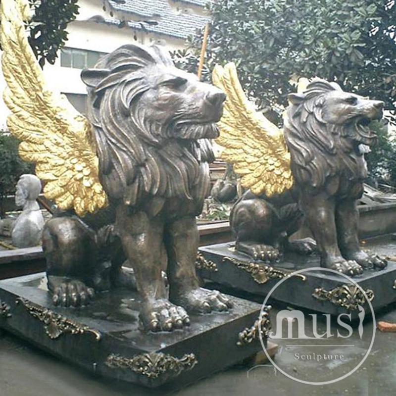 Landscape Decoration Metal Crafts Bronze Life Size Wings Lion Statue