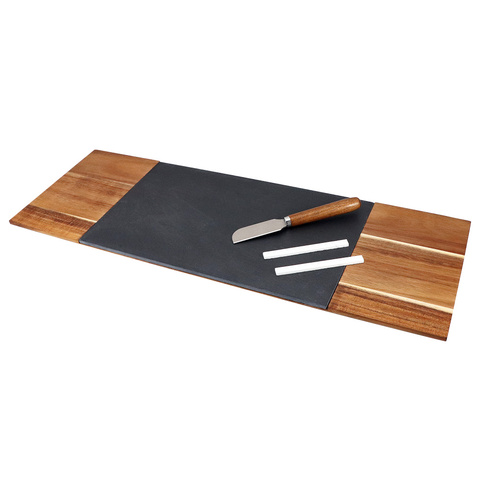 Buy Large Acacia Wood Cheese Board Set With Black Slate & Cheese Knife ...