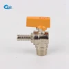 LK-2-038 ( 20mm )  yellow handle brass body male threads to barb angle ball valve for hot water gas and plumbing