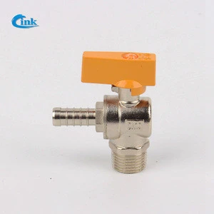 LK-2-038 ( 20mm )  yellow handle brass body male threads to barb angle ball valve for hot water gas and plumbing