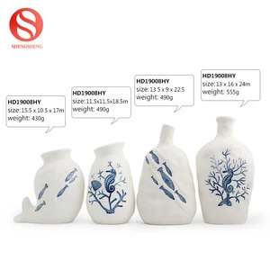 Luxury home decorative hand painted sea horse blue lustre pattern white porcelain vase