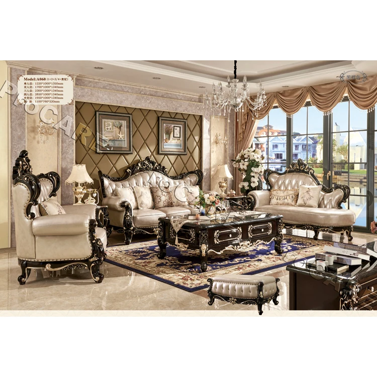 luxury italian antique living room furniture classic genuine leather sofa set
