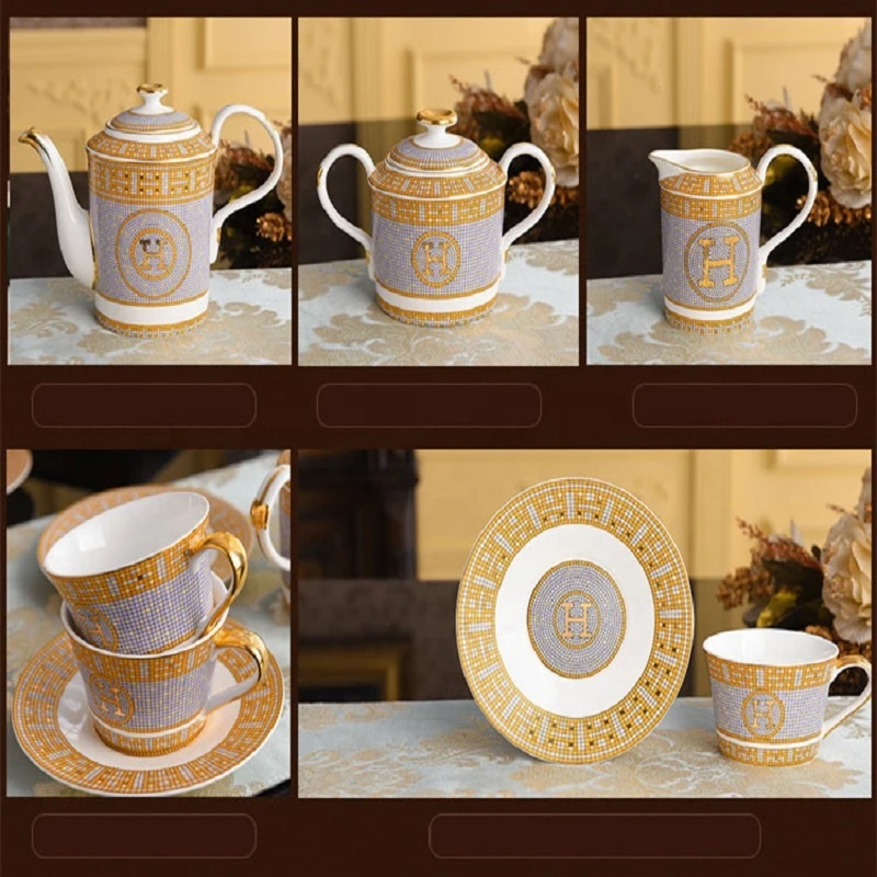 Luxury Nordic Gold Color Mosaic Home Decors Ceramic CoffeeTea Sets With Gilding Handle