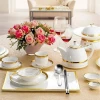 Luxury Royal Pakistan Arabic Turkish Hotel Restaurant Wedding Party White Porcelain Ceramic Gold Rimmed Dinnerware Dinner Sets
