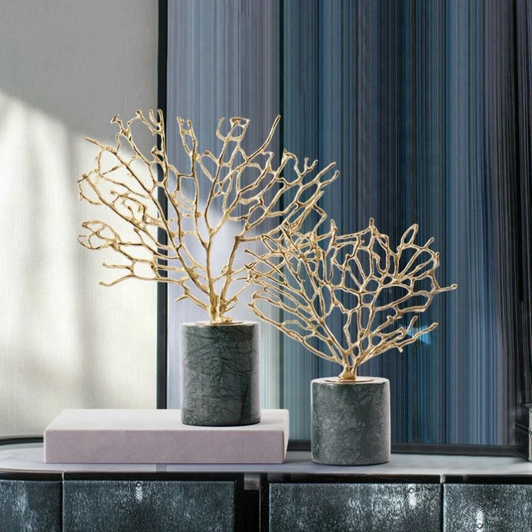 Manufacturers wholesale light luxury post-modern copper tree with green marble home decoration exquisite decoration