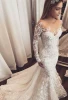 Mermaid White Court Train Appliques Lace wedding dress
