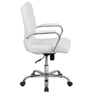 Mid-Back White LeatherSoft Executive Swivel Office Chair with Chrome Base and Arms
