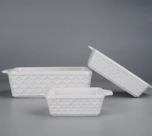 Mini white stoneware bakeware set, rectangular with handle bakeware set