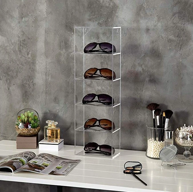 Modern Clear Acrylic Wall Mounted Storage Organizer Rack / 5 Shelf acrylic Sunglass display rack