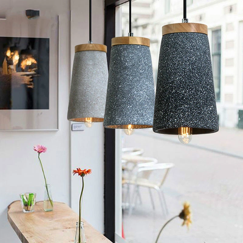 Modern Vintage Cement Pendant Lights for Dining Room Kitchen Hanglamp Light Wood Industrial Lamp Loft Deco Indoor Lighting