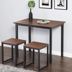 Modern Wood 3 Piece Dining Set Dining Table with Two Stools Home Kitchen Breakfast Table