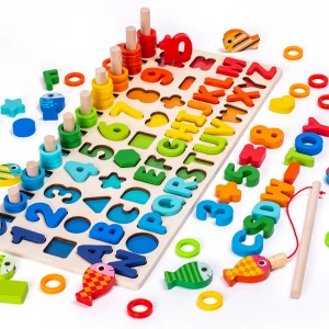 Montessori Educational Wooden Toys Children Busy Board Math Fishing Childrens Wooden Preschool Montessori Toy Counting Geometry