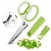 Multipurpose Stainless Steel Herb Scissors  Kitchen Shear with 5 Blades And Cleaning Brush