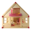 Natural color wooden doll house with furniture DIY pretend play toy