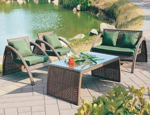 new design cheap outdoor rattan sofa with flower weaving garden sofa furniture wicker center table designer AA2001