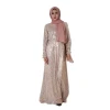 new design smooth sequins pointed collar islamic women dress abaya with detached rope belt