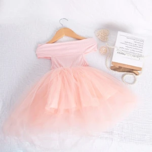 New fashion toddler Girls summer sleeveless solid off shoulder tulle dress Children&#x27;s Clothes Girls casual Dress