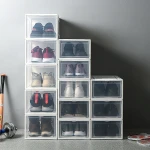 New plastic transparent foldable shoe box packaging with lid for dustproof flexible container storage shoe box