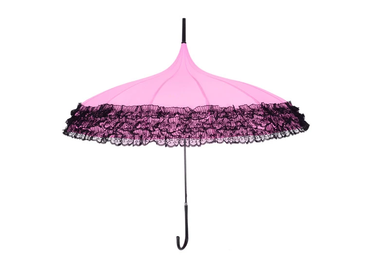 New product Curved handle lace pagoda straight umbrella