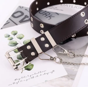 New punk style ladies PU leather belt fashion chain decorative girls belt with custom logo