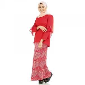 New Style  Lace Juba Printed Muslim Wear Long Sleeve Women Islamic Clothing Baju Kurung Batik