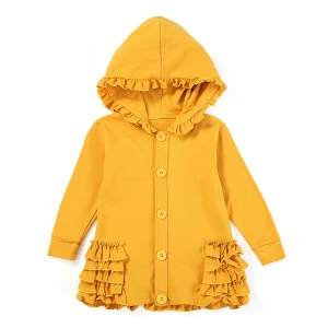 NO MOQ 2020 new long sleeve coats solid color hooded tops fall winter kids clothes plus size ruffle jackets