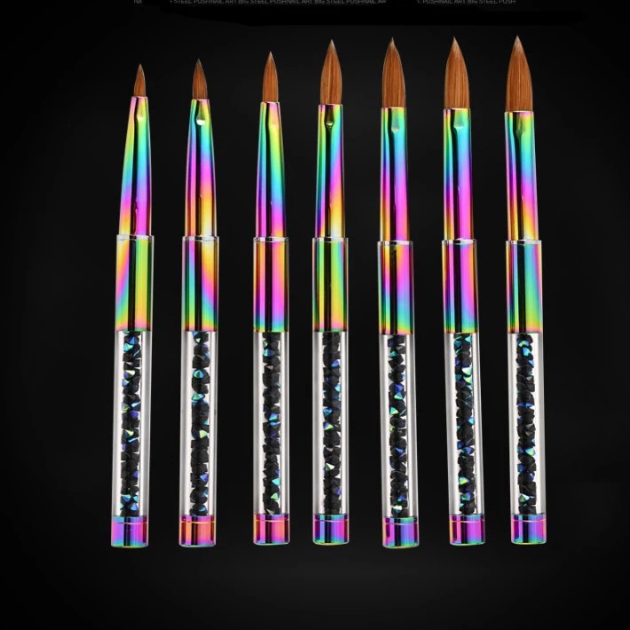 OEM Professional Rainbow Handle Nail Art Brush Kolinsky UV Gel Acrylic Brushes Size 2 4 6  8 10 12 14 Hot Wholesale Supplier