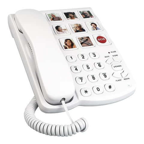 One key memory corded telephone with photo dialing large key caring for the elderly earpiece ringtone adjustable with hands free